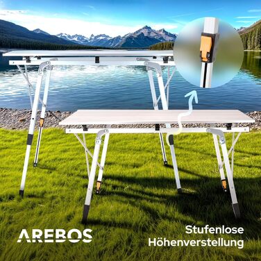 Складаний кемпінговий стіл Arebos 90 x 51,5 см Складаний стіл з регульованою висотою 47-69 см Аксесуари для кемпінгу, саду, барбекю, пікніка Складаний кемпінговий стіл Дорожній стіл з сумкою для перенесення Сріблястий