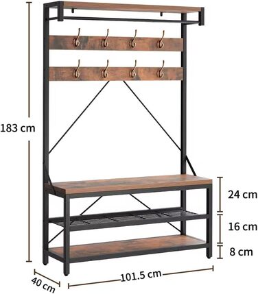 Вішалка HAUSPROFI, вішалка з лавкою, вішалка 4 в 1 з лавкою, вішалка з 8 гачками, металева вішалка з тумбою для взуття, вішалка дл