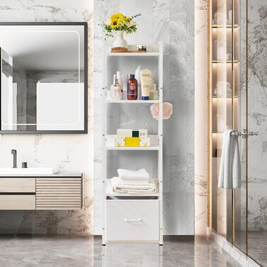 Полиця-драбина, книжкова полиця, 5-ярусна книжкова полиця з шухлядою, підставка для рослин, книжкові полиці для вітальні, спальні, кухні, сталевий каркас, білий YD-BC001W 39x26x136см Білий