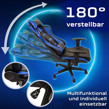 Ігрове крісло NATIV з механізмом гойдання Офісне крісло з регульованою висотою Обертове робоче крісло Підлокітники з регульованою висотою Чорний/Синій До 150 кг Штучна шкіра Захист від гніву 16 кг, чорний/синій