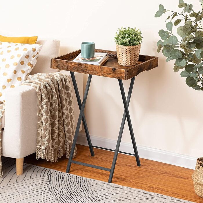 Приставний столик HOOBRO, складна тумбочка, журнальний столик, складна підставка для телевізора для обіду, обідня закуска, столики для ноутбука для невеликих приміщень, рустикальний коричневий EBF29BZ01