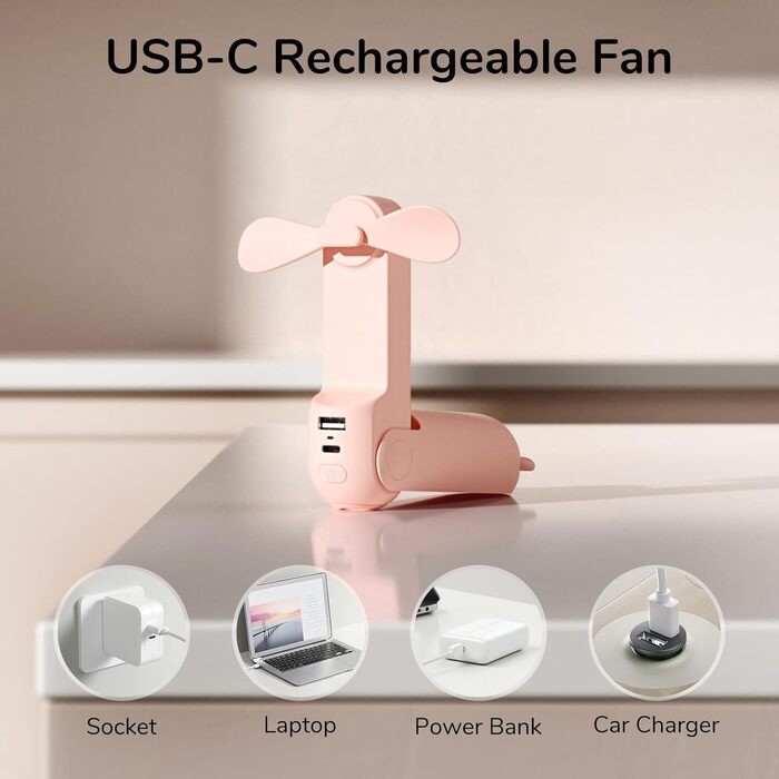 3-in-1 Handheld Fan, Rechargeable USB 12-19 Hours Work with Power Bank, Lightlight, Portable Fan for Travel/Summer, Gifts for Women-Pink, 3-in-1 Handheld Fan, Rechargeable USB 12-19 Hours Work with Power Bank, Lightlight, Portable Fan for Travel/Summer, G