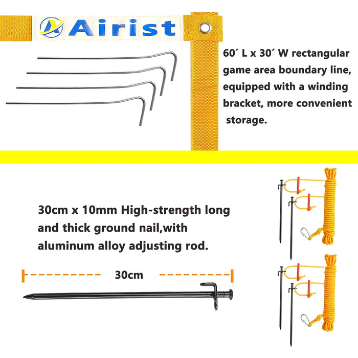 Волейбольна сітка Airist для вулиці з високою міцністю – з системою захисту від провисання, регульованими алюмінієвими стійками, професійний комплект для заднього двору та пляжу, з волейбольним м'ячем та жовтою сумкою для перенесення