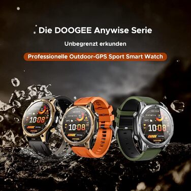 Розумний годинник DOOGEE Anywise W1 зі штучним інтелектом для чоловіків, дводіапазонний GPS, водонепроникність 5 атм, 12 днів роботи від батареї, 1,43-дюймовий AMOLED HD, понад 170 спортивних режимів, Bluetooth-дзвінки, сумісний з Android/iOS, 2 чорних ре