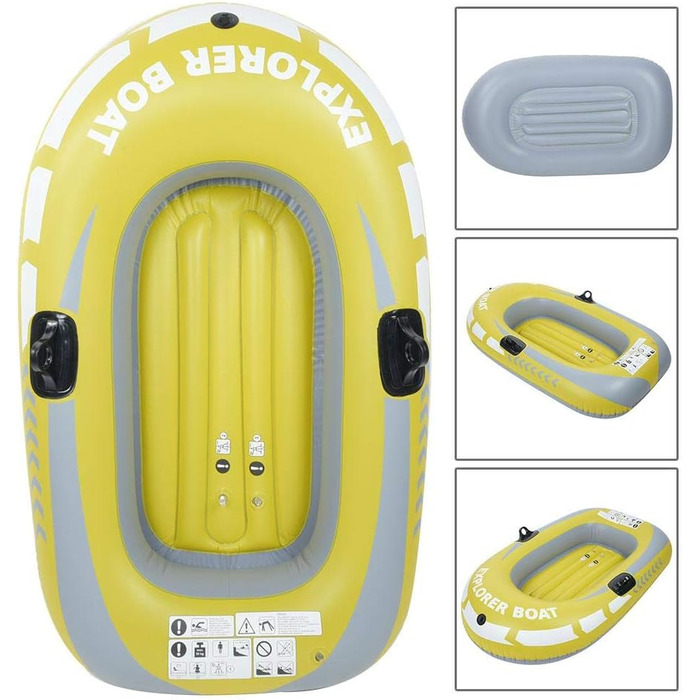 Надувний каяк на 1 особу, ПВХ, жовтий, вантажопідйомність 180 кг, надувний човен для риболовлі, дріфту, дайвінгу з мотузкою
