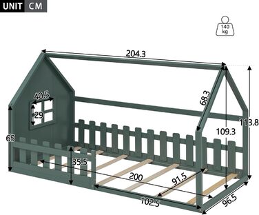 Дитяче ліжко-будиночок 90x200, підлогове ліжко із захистом від падіння та рейковою основою, дерев&39яне ліжко для хлопчиків та дівчаток, зелене без матраца