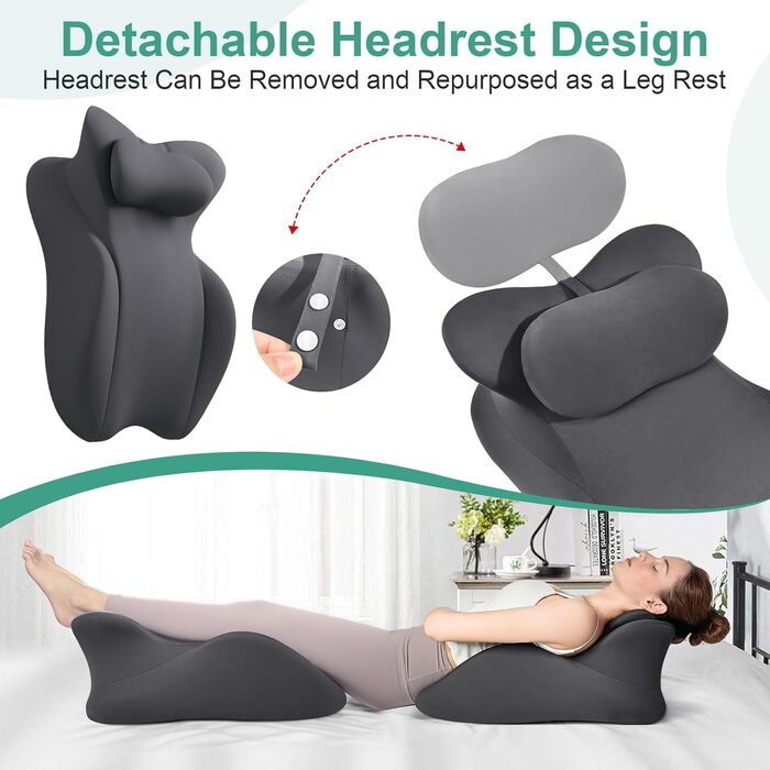 Клиноподібна подушка з піни з ефектом пам&39яті, подушка для читання для узголів&39я ліжка, подушка для ліжка для сидіння, ергономічна підтримка при болях у спині, для сну на животі, ідеально підходить для масажу, поперекова подушка зі знімним чохлом, тем