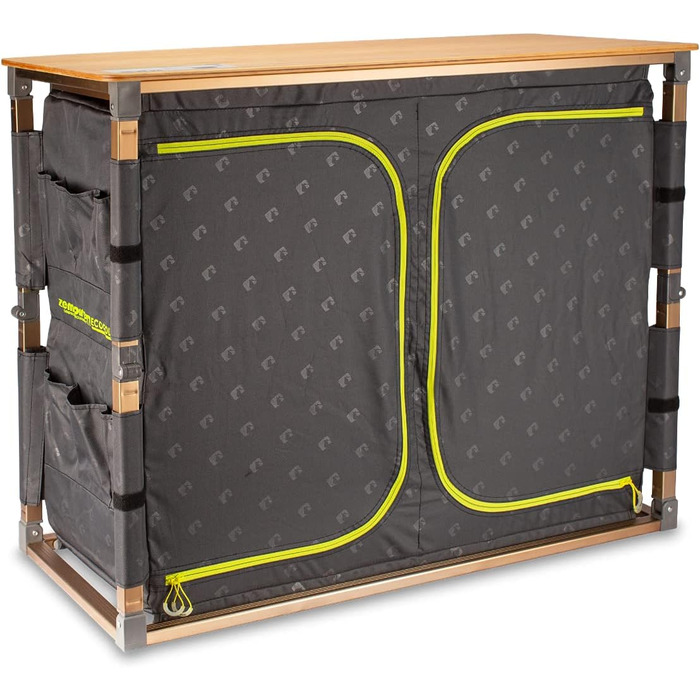 Кемпінгова шафа Zempire Design XXL з натуральним та стійким до атмосферних впливів бамбуковим верхом, повністю складна та надзвичайно міцна, 4 великі відділення для зберігання