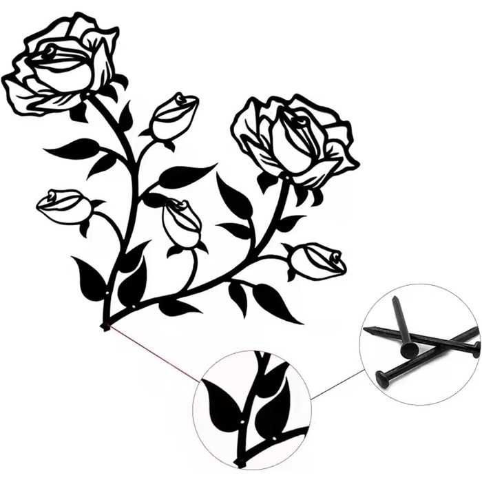 Великі квіти троянди настінні прикраси, 38 см високий чорний металевий художній орнамент настінний вішалка для домашньої спальні о