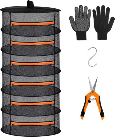 Шарова сітчаста сушарка для підвішування трав, сітка для сушіння з помаранчевими блискавками 6-шарова-60x120см помаранчева, 6-