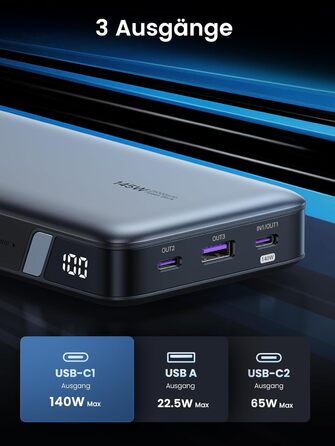 Power Bank UGREEN Nexode  145W Max 25000mAh, 3 порти USB-C, цифровий дисплей