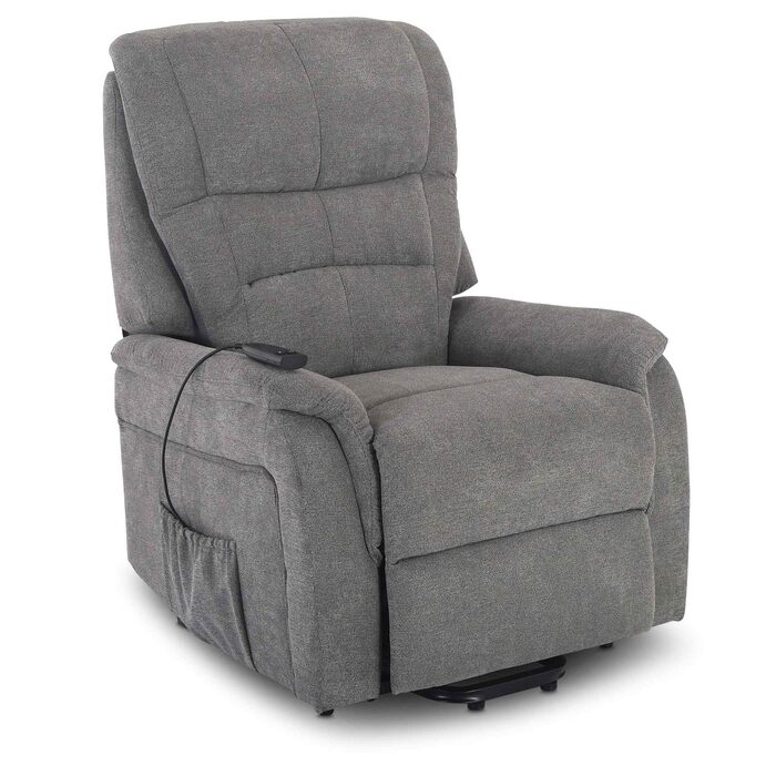 Крісло під телевізор Raburg з підйомником, електричне відкидне крісло з 1 двигуном та пультом дистанційного керування, безступінчасте регулювання, комфортна піна та пружинна основа з кишенькового блоку, мікрофібра, 120 кг Janik Сіра мікрофібра