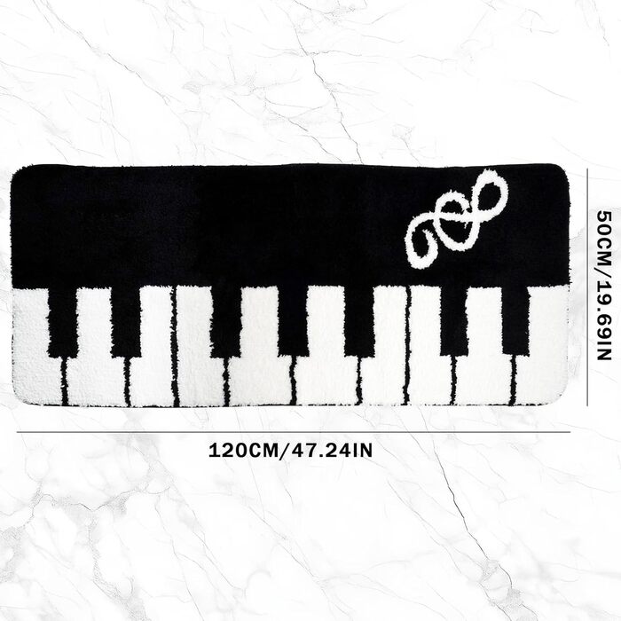 Чорно-білий килимок з мікрофібри з ворсистками у формі клавіш піаніно, абсорбуючий килимок для ванної, швидковисихаючий килимок для ванної, нековзний килимок для ванної, що миється, для вітальні та спальні (50x120 см, стиль A) з візерунком клавіш піаніно,