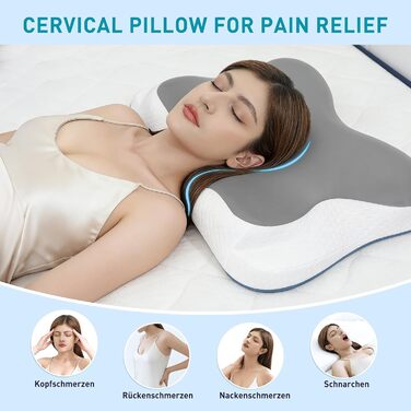 Подушка для шиї Fwoueot, подушка з піни з ефектом пам&39яті, подушка для підтримки шиї, ергономічна подушка, для сну на боці, спині та животі, сіра