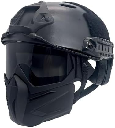 Тактичний шолом Mich зі знімною маскою для обличчя та окулярами для страйкболу, пейнтболу та полювання - ідеально підходить для активного відпочинку, чорні лінзи 2
