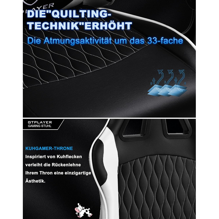 Ігрове крісло GTPLAYER, ергономічне офісне крісло з підставкою для ніг, регульованим поперековим відділом хребта та підголівником, м&39яке ігрове крісло, ігрове крісло вантажопідйомністю 150 кг, білий колір