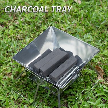 Портативний гриль на деревному вугіллі Tentock, гриль для пікніка, кемпінговий складаний гриль, нержавіюча сталь, відкритий плоский гриль для барбекю, вітрозахисний кемпінговий гриль з сумкою для перенесення для саду, походів, пікніка, риболовлі, срібляст