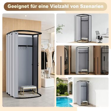 Окремостояча роздягальня, U-подібна, з рухомою рейкою, підлогова переносна ширма для затінення, залізний кронштейн для вушок для роздягальні, для офісу, торгового центру, сірий