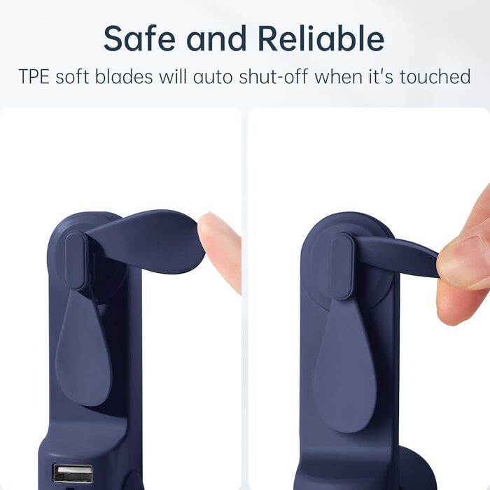 Ручний вентилятор JISULIFE, міні-портативний портативний вентилятор, працює від батареї 14-21 годин, перезаряджається, складаний USB-вентилятор, тихий особистий вентилятор із блоком живлення, ліхтарик - синій