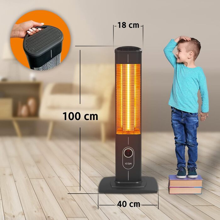 Окремостоячий обігрівач для патіо ICQN потужністю 2300 Вт 4 режими нагріву з пультом дистанційного керування Карбоновий інфрачервоний обігрівач для використання в приміщенні та на вулиці Обігрівач для патіо Цифровий дисплей (стандартний 2300 Вт)