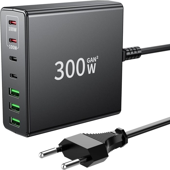 Зарядний пристрій FINIBO USB C 300 Вт 7-портовий USB-швидкий зарядний пристрій з 4 USB-C і 3 USB-A, USB AC зарядний пристрій Кільк