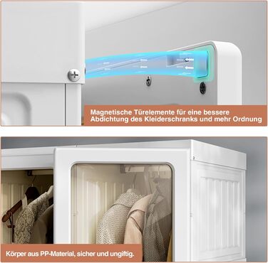 Біла шафа, складна шафа для зберігання речей з вішалкою для одягу, багатофункціональна шафа для спальні, вітальні, квартири, дуже легке складання (170x50x69см)