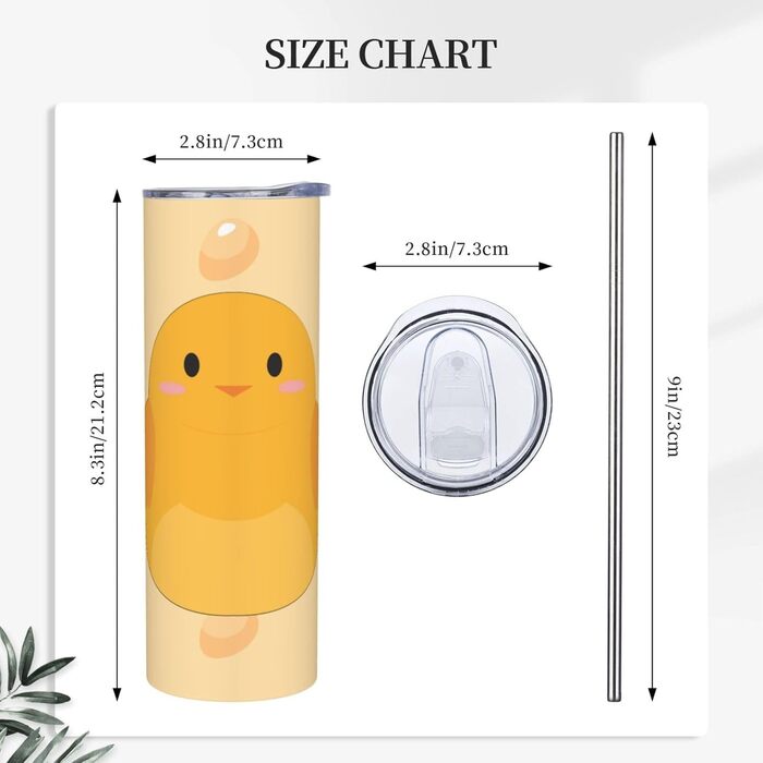 Кухоль з прямою трубочкою, 590 мл, принт мультяшного курчати, дорожній кухоль, підходить для кемпінгу, офісу та дому