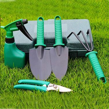 Набір садових інструментів Ulalaza (5 шт.) для догляду за рослинами механічний комплект з інструментами для обрізки, у зручній сумці (зелений чорний)