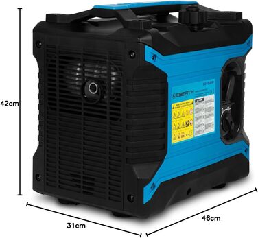 Інверторний генератор EBERTH потужністю 2000 Вт, тихий аварійний генератор з бензиновим двигуном потужністю 3 к.с., 4-тактний, генератор з 2 портами 230 В та 2 USB, інверторна технологія для живлення без стрибків напруги, інвертор потужністю 2000 Вт