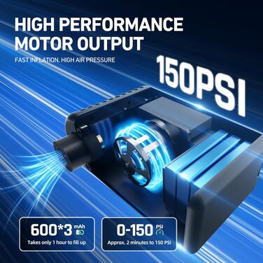 Велосипедний насос, міні-електричний A2MAX, 85x50x32 мм, 10.3 бар / 150 PSI, алюмінієвий сплав, чорний