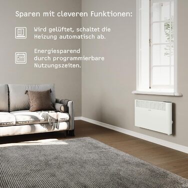 Настінний конвекторний обігрівач STIEBEL ELTRON CNS 1500 Plus LCD, 1,5 кВт для площі приблизно 20 м, сертифікований TV, РК-дисплей, тижневий таймер, енергозберігаючий електричний обігрівач, білий, 205856, настінний монтаж, металевий корпус 2025, без 130-х