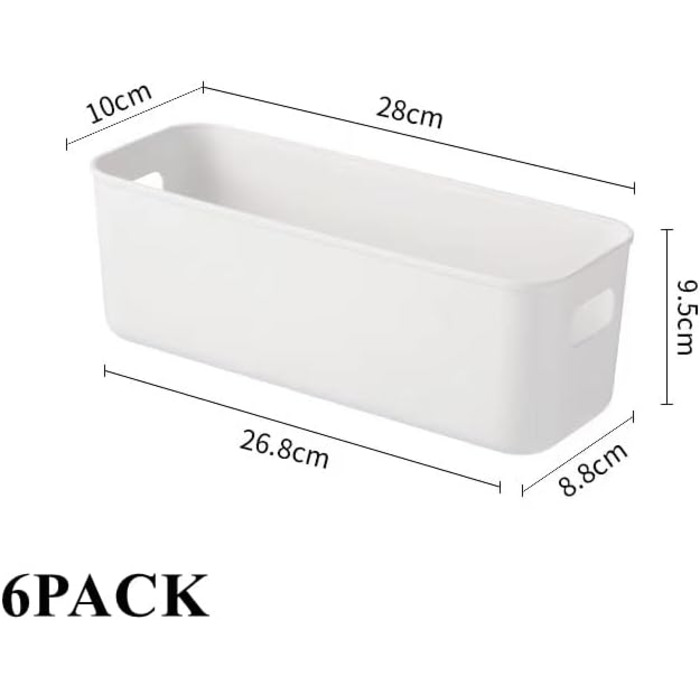 Пластикова коробка для зберігання, кошик для зберігання з ручками, органайзер для кухонної шафи, кошики, пластикова коробка для зберігання на полицю у ванній кімнаті (28910см, 6 білих) 28910см 6 білих