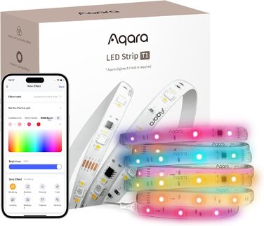 Світлодіодна стрічка Aqara T1 з Matter, ПОТРІБЕН КОНЦЕНТРАТОР Zigbee 3.0, 2 М RGBIC LED з 16 мільйонами кольорів/регульованими ефектами білого/градієнта, підтримує Apple Home, Google Home і Alexa