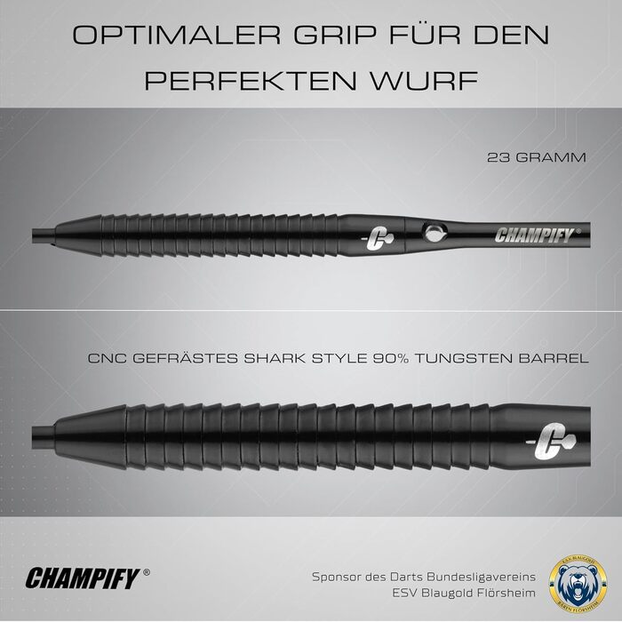 Набір дротиків Champify з 90 вольфраму з чорним футляром 3 сталеві дротики з 9 алюмінієвими стрижнями та 9 дергами Набір дротиків з аксесуарами Дротики з металевим наконечником