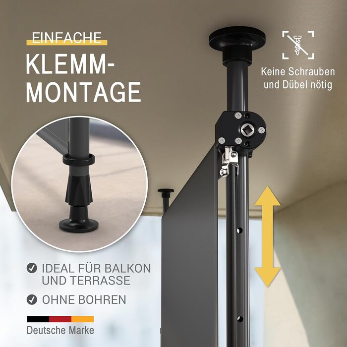 Тент Sol Royal Clamp, вертикальний тент для зовнішнього використання 200x310 см, захист від сонця та конфіденційності, балконний тент, свердління не потрібне вітрозахисний для саду або патіо, ручний, антрацит, водонепроникний, KM5 200 см антрацит