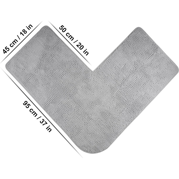 Килимок для ванної fluffy Chenille для кутових душових кабін з нековзною підкладкою (L-подібна форма Внутрішні розміри 50 x 50 см, сірий) L-подібна форма 50 x 50 см сірий