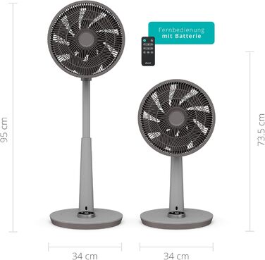 П'єдестальний вентилятор Тихий - Економічний двигун постійного струму з 26 швидкостями - Регульована висота вентилятора (73-95 см)