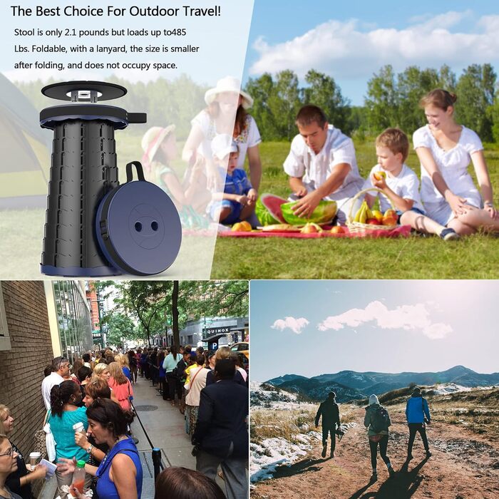 Телескопічний стілець, складаний, легкий та портативний, стілець для дорослих, кемпінговий стілець для походів, риболовлі, подорожей, барбекю, максимальне навантаження 200 кг, з сумкою для перенесення морського класу