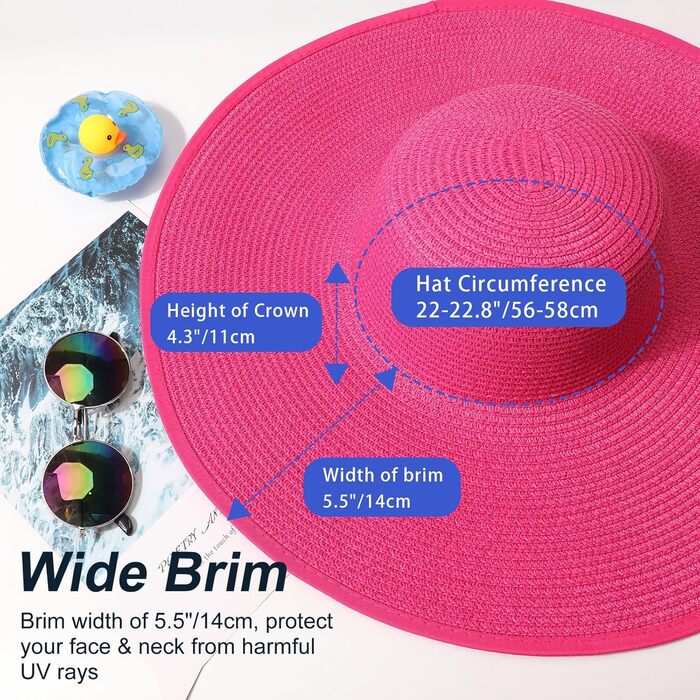 Жіночий солом&39яний капелюх із широкими полями, складний захисний пляжний капелюх, елегантний літній капелюх, сонцезахисні капелюхи UPF 50, один розмір, , великий бантик, солом&39яний капелюх темно-рожевий
