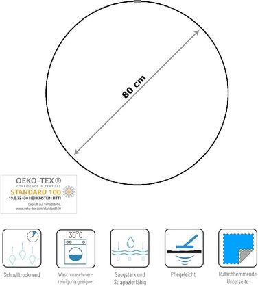 Килимок для ванної Sanilo круглий, багато гарних круглих килимків для ванної на вибір, висока якість, дуже м&39який, швидковисихаючий, можна прати, 80 см (Old Tree)