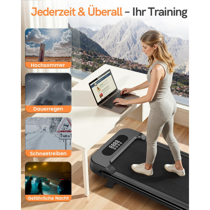 Бігова доріжка HomeFitnessCode Incline - біговий килимок, маленький міні-біговий килимок з нахилом, електричний під столом, 1-8 км/год, чорний