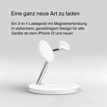 Бездротовий зарядний пристрій Belkin MagSafe 3-в-1, зарядна станція MagSafe 15 Вт, швидка зарядка для iPhone і AppleWatch, зарядка