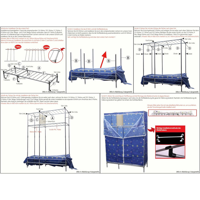 Тканинна шафа, міцна, тканинна розкладна шафа для спальні з рейкою для одягу та полицями, гардеробна шафа з вішалкою для одягу, 126x46x173 см, сіра смужка.