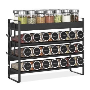 Стійка для спецій, дерев&39яний органайзер для спецій, 4-рівнева бамбукова стійка для спецій, стійка для спецій, підставка для спецій, тримач для спецій, система стійок для спецій, настінна та для кухонь (чорна) чорнийчорний