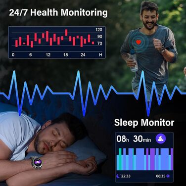 Військовий смарт-годинник для чоловіків та жінок, смарт-годинник із функцією телефону, сенсорний екран 1,39 дюйма, монітор серцевого ритму, монітор сну, водонепроникний спортивний годинник IP68, 110 спортивних режимів, фітнес-годинник для iOS та Android, 