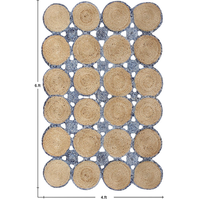 Натуральний ганчірковий килим ручної роботи, геометричний, бежево-блакитний, джут і бавовна, для передпокою, коридору, кімнати, де