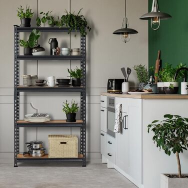 Ярусний стелаж для зберігання Yaheetech з регульованими полицями, міцний стелаж, підвальний стелаж, окремостоячий стелаж, стелаж без болтів, вантажопідйомність 175 кг на полицю, 75x30x153 см/чорний, 5-