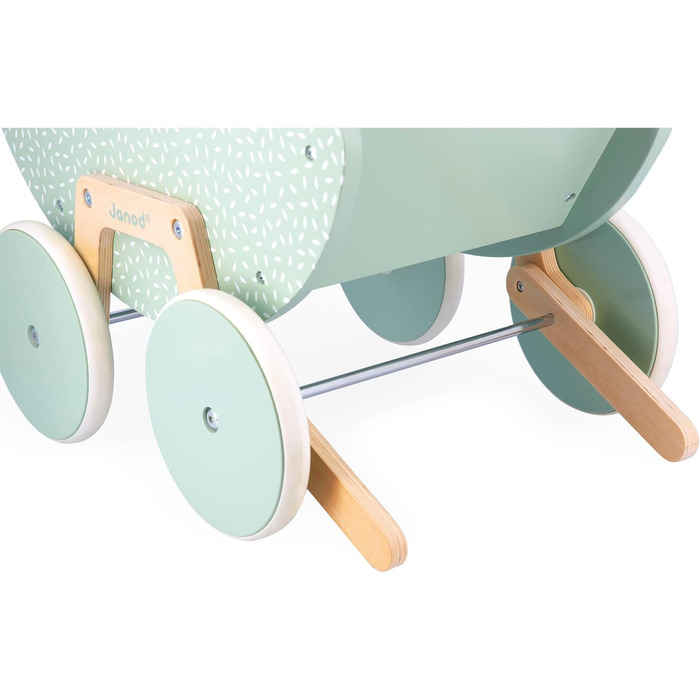 Коляска для ляльок Janod Zen, виготовлена з FSC деревини, рольова коляска для ляльок з подушкою та ковдрою від 18 місяців, J05900,
