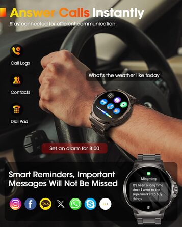 Чоловічий військовий смарт-годинник з великим HD-дисплеєм 1,92 дюйма, акумулятором 1000 мАг, фітнес-годинник з понад 120 спортивними режимами, водонепроникністю 5 атм, функцією телефону, пульсометром, монітором сну, спортивним годинником для iOS та Androi