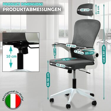 Офісне крісло sesto senso, темно-сіре, ергономічне з поперековою опорою та відкидними підлокітниками, крісло керівника, регульований підголівник, 1 темно-сіре